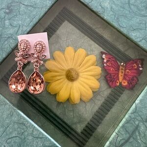 Givenchy Rose Gold Floral Crystal Teardrop Dangle Clip On Earrings